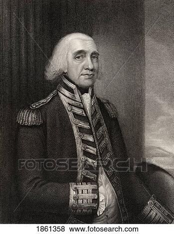 Stock Photo - Admiral Richard Howe 1St Earl Howe 1726 To 1799 British Admiral Engraved By W T Fry After Gainsbro Dupoint From The Book National Portrait Gallery Volume Iii Published C 1835. Fotosearch