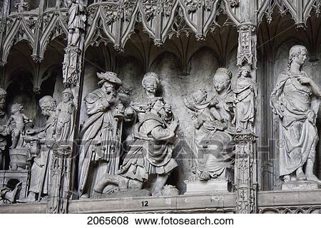 Stock Photo - Adoration Of The Magi Sculpted On The Choir Screen (Chancel Screen) In The Ambulatory Of Chartres Cathedral, Chartres, France. Fotosearch