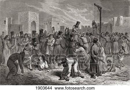 Picture - Adulterers Being Stoned And Hung In Turkey In The Nineteenth Century. From El Mundo En La Mano Published 1878.. Fotosearch