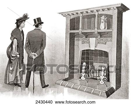 Stock Image - Advertisement for a fireplace. From The Mansions of England in the Olden Time, published 1906.. Fotosearch