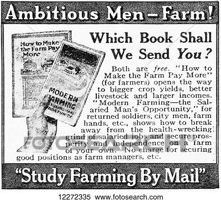 Advertisement of farming books sent by mail by American Farmers School from early 20th century. View Large Photo Image Stock Photography - Advertisement of farming books sent by mail by American Farmers School from early 20th century.. Fotosearch