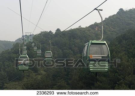 Stock Image - Aerial Tram Going Up To The Great Wall Of China; Beijing, China. Fotosearch