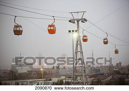 Stock Image - Aerial Trams At Shanadar Park, Erbil, Iraqi Kurdistan, Iraq. Fotosearch