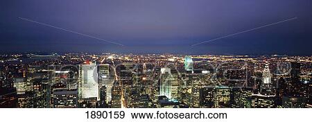 Stock Photo - Aerial View At Dusk, Looking North At Midtown Manhattan.. Fotosearch