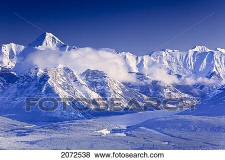 Stock Photo - Aerial View From Top Of Sulphur Mountain, Lake Minnewanka And Bow Valley, Banff National Park, Alberta. Fotosearch