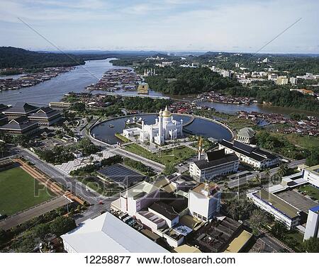 Stock Photo - Aerial view of Bandar Seri Begawan; Bandar Seri Begawan, Brunei. Fotosearch