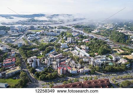 Stock Photo - Aerial view of Bandar Seri Begawan, the capital of Brunei; Bandar Seri Begawan, Brunei. Fotosearch
