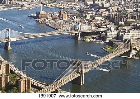 Stock Photo - Aerial View Of Brooklyn & Manhattan Bridge. Fotosearch