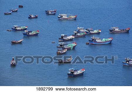 Stock Photo - Aerial View Of Fishing Boats. Fotosearch