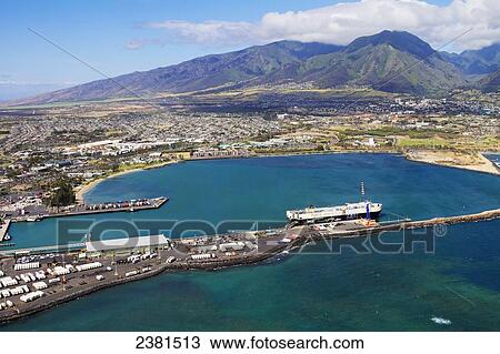 Aerial view of Kahului harbor with West Maui Mountains in background; Kahului, Maui, Hawaii, United States of America View Large Photo Image Stock Image - Aerial view of Kahului harbor with West Maui Mountains in background; Kahului, Maui, Hawaii, United States of America. Fotosearch