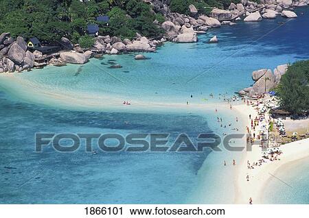 Stock Image - Aerial View Of Koh Nang Yuan Islands Off Koh Tao, Thailand. Fotosearch