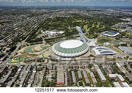 Stock Photo - Aerial view of Olympic Stadium; Montreal, Quebec, Canada. Fotosearch