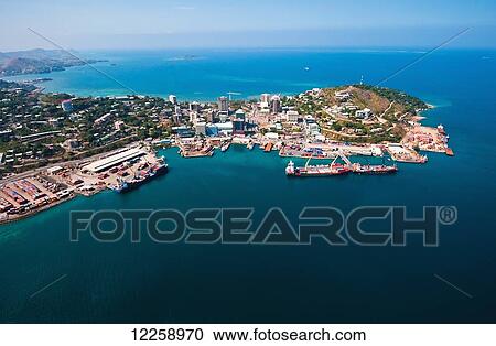 Stock Image - Aerial view of Port Moresby; Papua New Guinea. Fotosearch