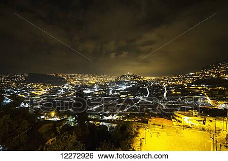 Aerial view of Quito by night from Restaurante Mirador El Ventanal, Quito, Pichincha, Ecuador View Large Photo Image Stock Photograph - Aerial view of Quito by night from Restaurante Mirador El Ventanal, Quito, Pichincha, Ecuador. Fotosearch