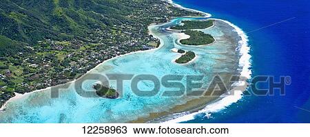 Stock Image - Aerial view of Raratonga; Cook Islands. Fotosearch