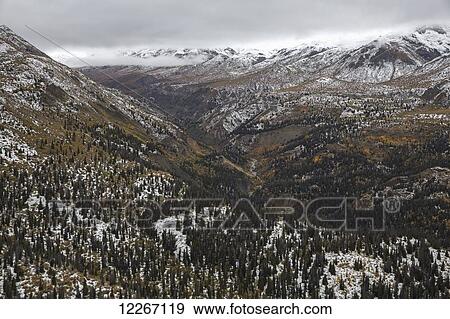 Stock Photo - Aerial view of the Canada Creek area while flying into the St. Elias icefields in the Yukon's Kluane National Park; Yukon, Canada. Fotosearch