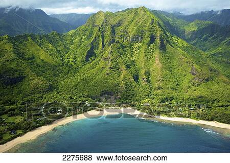 Stock Photo - Aerial view of the coastline of an hawaiian island; Na Pali coast of Kauai, Hawaii, United States of America. Fotosearch