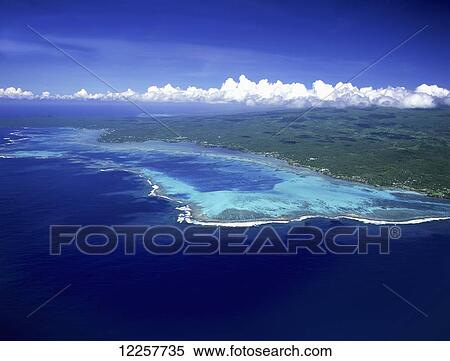 Stock Photography - Aerial view of the coastline of Savaii Island; Savaii Island, Samoa. Fotosearch