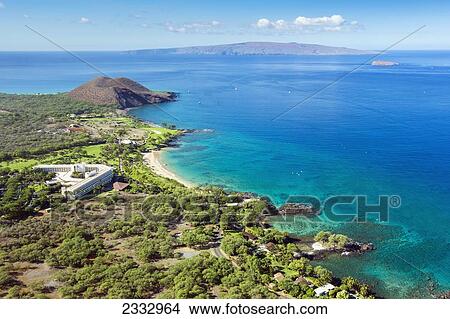 Aerial view of the Southern coast of Maui, with Kahoolawe in distance; Maui, Hawaii, United States of America View Large Photo Image Picture - Aerial view of the Southern coast of Maui, with Kahoolawe in distance; Maui, Hawaii, United States of America. Fotosearch