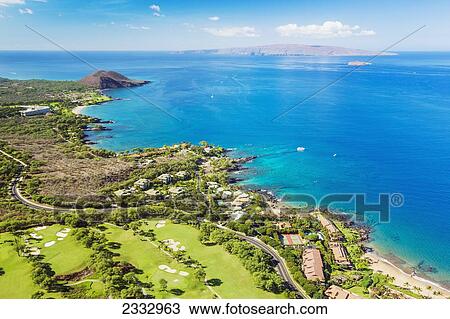 Aerial view of the Southern coast of Maui, with Kahoolawe in distance; Maui, Hawaii, United States of America View Large Photo Image Stock Image - Aerial view of the Southern coast of Maui, with Kahoolawe in distance; Maui, Hawaii, United States of America. Fotosearch