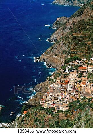 Stock Photography - Aerial View Of Town On Cliff Side. Fotosearch