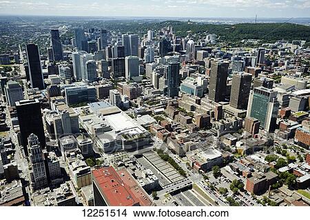 Picture - Aerial view of urban skyline; Montreal, Quebec, Canada. Fotosearch