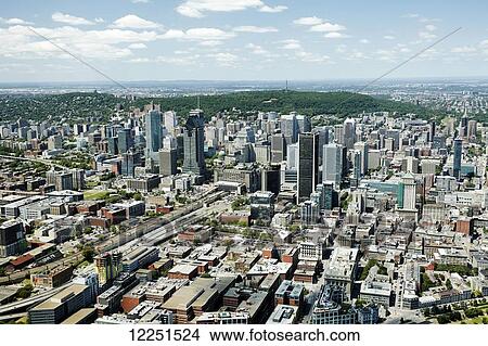 Picture - Aerial view of urban skyline; Montreal, Quebec, Canada. Fotosearch