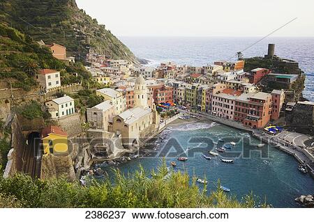 Aerial view of Vernazza, Cinque Terre; La Spezia, Liguria, Italy View Large Photo Image Stock Photo - Aerial view of Vernazza, Cinque Terre; La Spezia, Liguria, Italy. Fotosearch