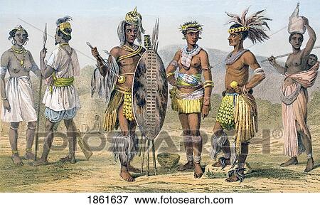 Africans In Tribal Costume First Two Left Gambians Next Three Zulus Right Woman From Botswana From The Modern Cyclopedia Vol Vi 1903 View Large Photo Image Stock Photo - Africans In Tribal Costume First Two Left Gambians Next Three Zulus Right Woman From Botswana From The Modern Cyclopedia Vol Vi 1903. Fotosearch