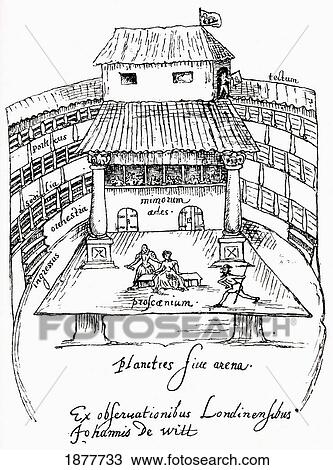 Stock Image - After A 1596 Sketch Of A Performance In Progress On The Platform Or Apron Stage Of The Swan Theatre, Southwark, London, England. From The Book Short History Of The English People By J. R. Green, Published London 1893.. Fotosearch