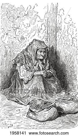 Stock Image - After A Sketch Of An Old Spanish Woman By Gustave Dore. From Life And Reminiscences Of Gustave Dore, Published 1885.. Fotosearch