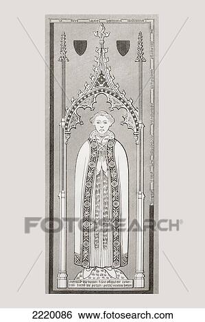 Stock Photograph - After Engraved Brass On Tomb Of William De Fulbourn In Fulbourn Church, Cambridgeshire, England. From The Cyclopaedia Or Universal Dictionary Of Arts, Sciences And Literature By Abraham Rees, Published London 1820.. Fotosearch
