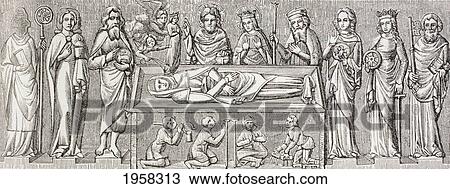 Stock Image - After The Bas-Relief On The Tomb Of Elisabeth Of Hungary, 1207 - 1231. Princess Of Hungary And Catholic Saint. From Military And Religious Life In The Middle Ages By Paul Lacroix Published London Circa 1880.. Fotosearch