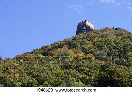 Stock Image - Aggstein Castle, as seen from the Danube River in Wachau, Lower Austria, Austria. Fotosearch