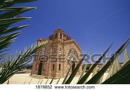 Stock Image - Agios Goergios Church And Palm Leaves. Fotosearch