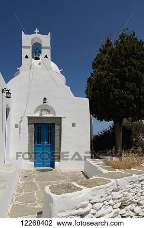 Stock Image - Agios Ionnis, a small whitewashed church in Southeastern Sifnos; Sifnos, Cyclades, The Greek Islands, Greece. Fotosearch