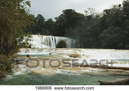 Stock Photograph - Agua Azul Waterfall, Chiapas, Mexico. Fotosearch