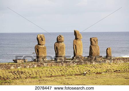 Stock Photo - Ahu Vai Ure At The Tahai Ceremonial Complex Tahai, Restored By Mulloy And Ayres. Rapa Nui (Easter Island), Chile. Fotosearch