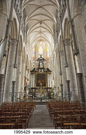 Stock Photo - Aisle And Alter In Saint Nicholas Church; Ghent Oost-Vlaanderen Belgium. Fotosearch