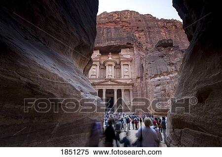 Stock Photography - Al Khazneh In Petra With Visitors. Fotosearch