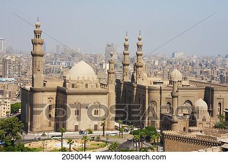 Picture - Al-Rifai Mosque And Mosque Of Sultan Hassan, As Seen From The Citadel, Cairo, Al Qahirah, Egypt. Fotosearch