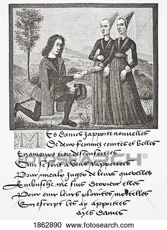 Stock Image - Alain Chartier, Author Of The Poem Le Debat De La Noire Et De La Tannee. After A Miniature From A 15Th Century Manuscript. From Science And Literature In The Middle Ages By Paul Lacroix Published London 1878. Fotosearch