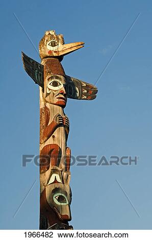 Stock Image - Alaska, Ketchikan, Saxman Totem Park, Tlingit Totem Pole.. Fotosearch