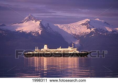 Alaska, Stephens Passage, Noordam, Sumdum Glacier At Sunset, Cruise Ship B1656 View Large Photo Image Stock Image - Alaska, Stephens Passage, Noordam, Sumdum Glacier At Sunset, Cruise Ship B1656. Fotosearch