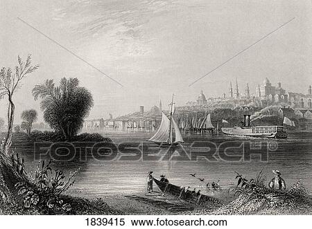 Stock Photography - Albany New York Usa In The 19Th Century. Engraved By C Cousen After W H Bartlett. Fotosearch