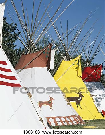 Stock Image - Alberta Native Teepees; Calgary, Alberta, Canada. Fotosearch