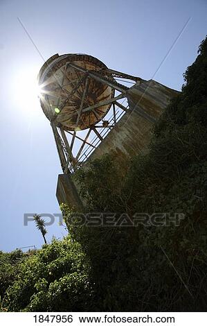 Stock Photograph - Alcatraz, San Francisco, California, Usa; Water Tower In Golden Gate National Recreation Area. Fotosearch