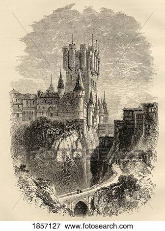 Stock Photo - Alcazar At Segovia, Spain Before The Fire Of 1862. From The Book Spanish Pictures By The Rev Samuel Manning, Published 1870.. Fotosearch