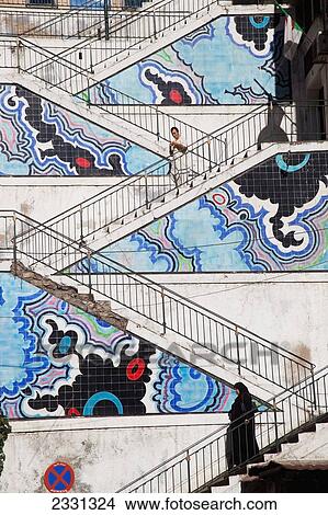 Picture - Algeria, Colorful design of steps; Algiers. Fotosearch