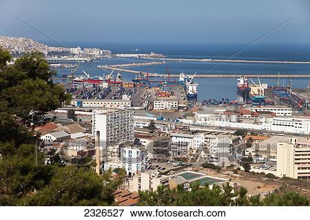 Stock Photo - Algeria, View of city and port from Martyr's Monument; Algiers. Fotosearch
